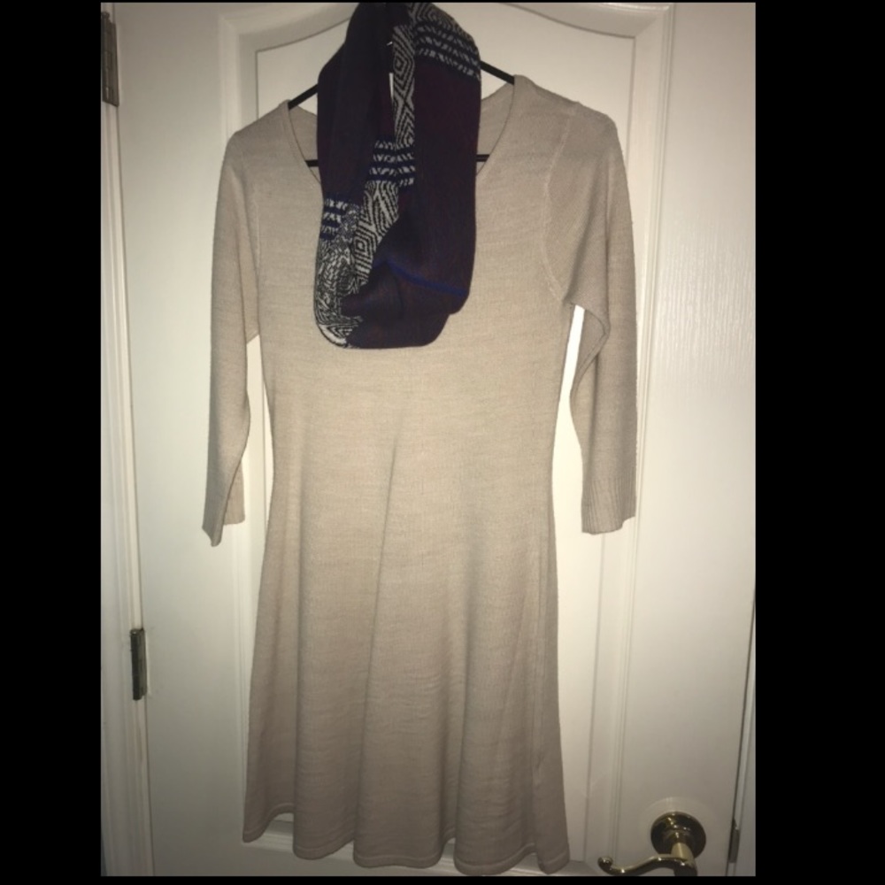 Sweater dress with scarf